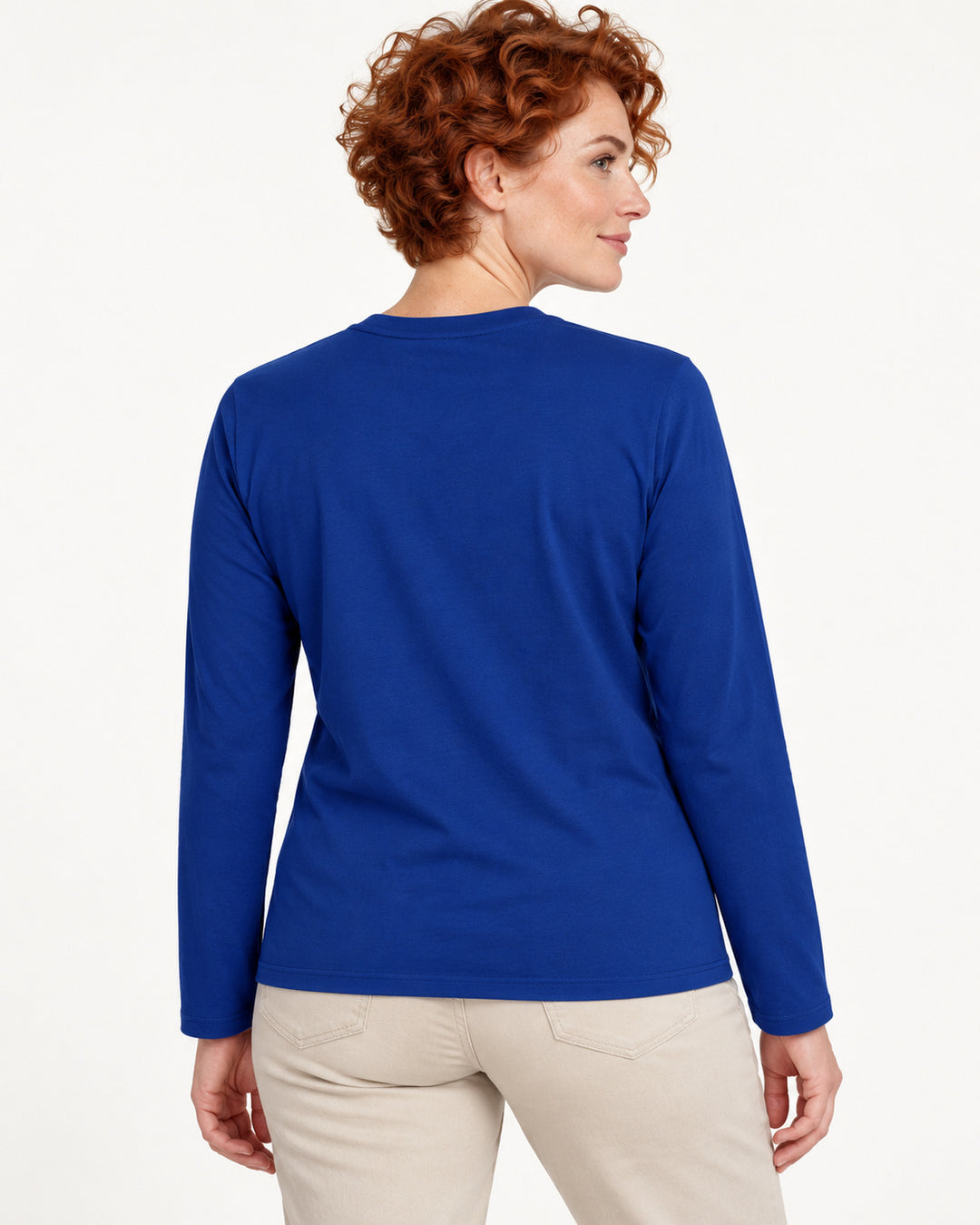 Sitztgut Damen-Langarmshirt aus Baumwolle – Blau – Rückenansicht