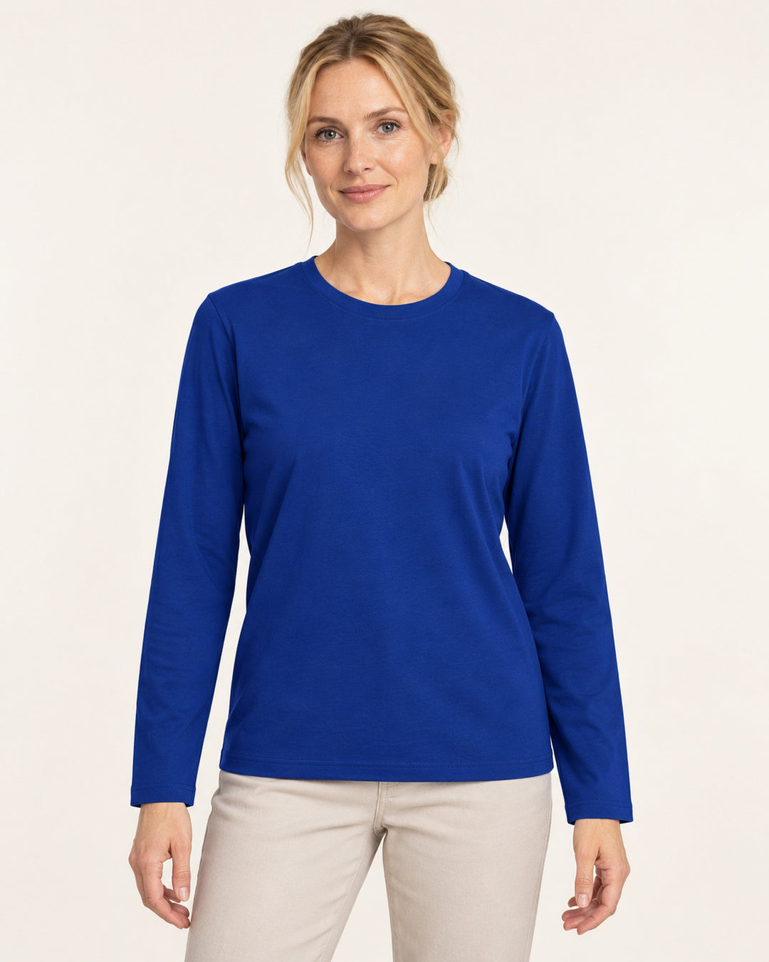 Sitztgut Damen-Langarmshirt aus Baumwolle – Blau – Vorderansicht