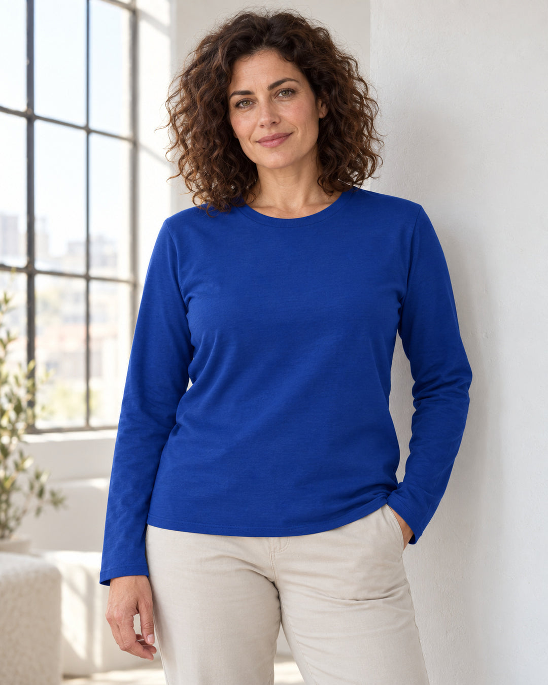 Sitztgut Damen-Langarmshirt aus Baumwolle – Blau – Lifestyle 2