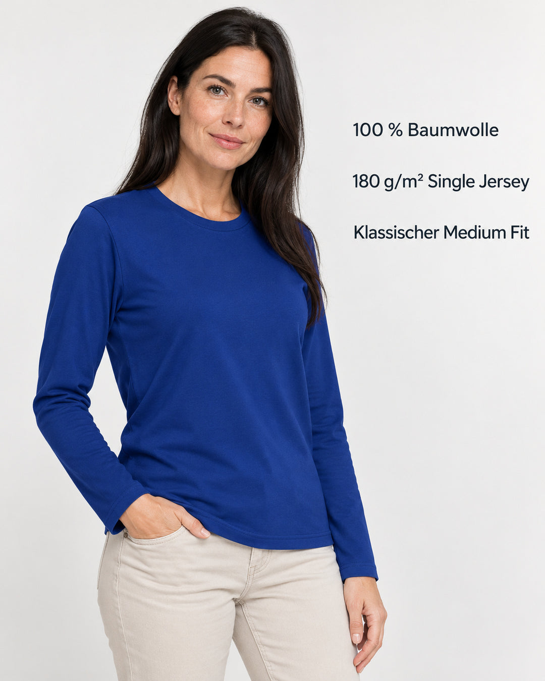 Sitztgut Damen-Langarmshirt aus Baumwolle – Blau – Produktvorteile