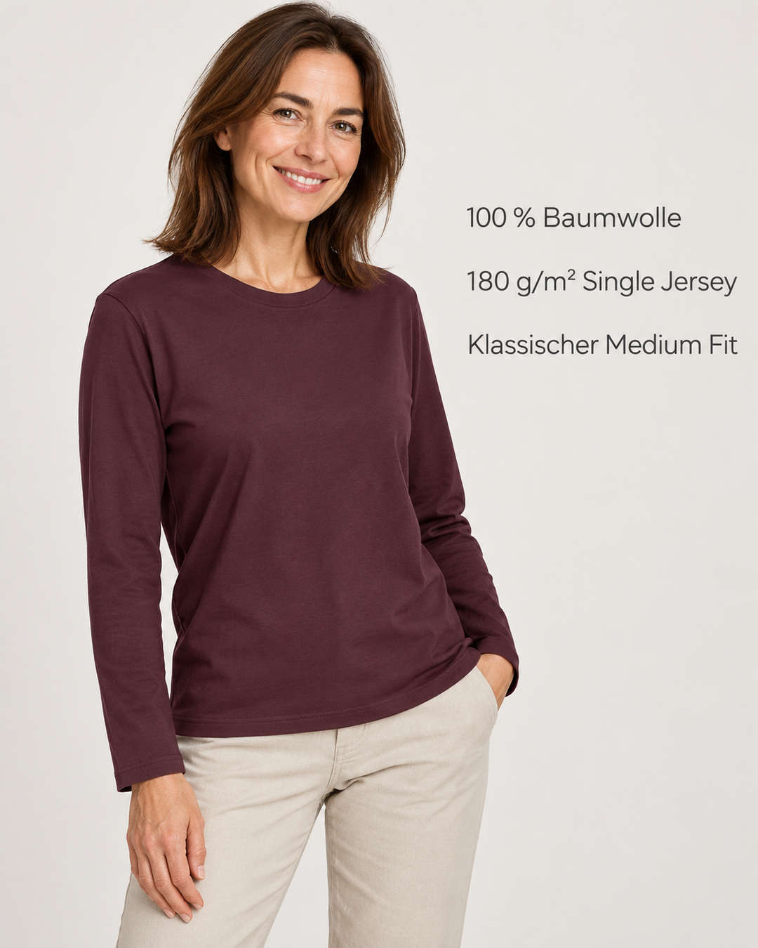 Sitztgut Damen-Langarmshirt aus Baumwolle – Rotbraun – Produktvorteile