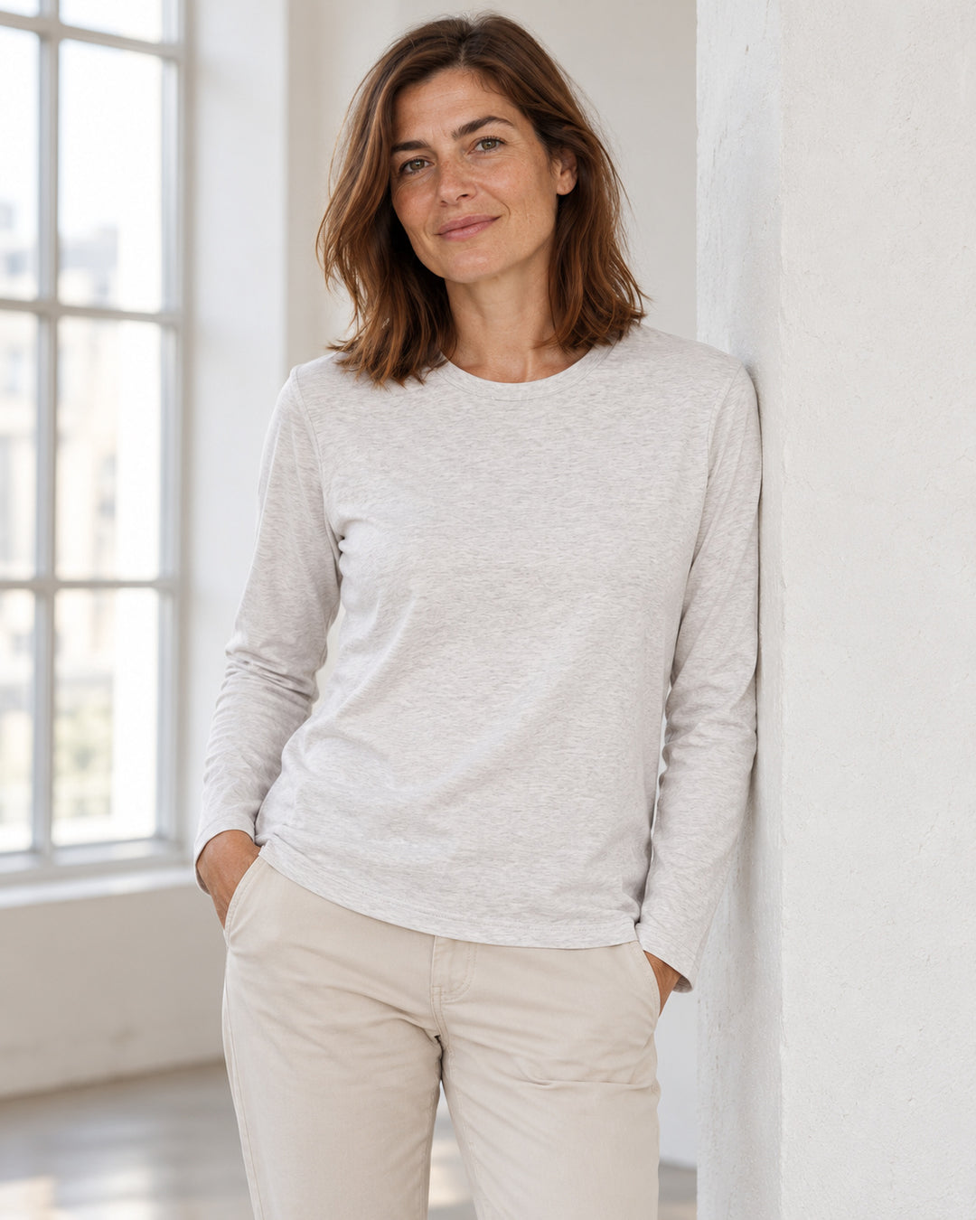 Sitztgut Damen-Langarmshirt aus Baumwolle – Hellgrau meliert (Cool Heather Grey) – Lifestyle 2
