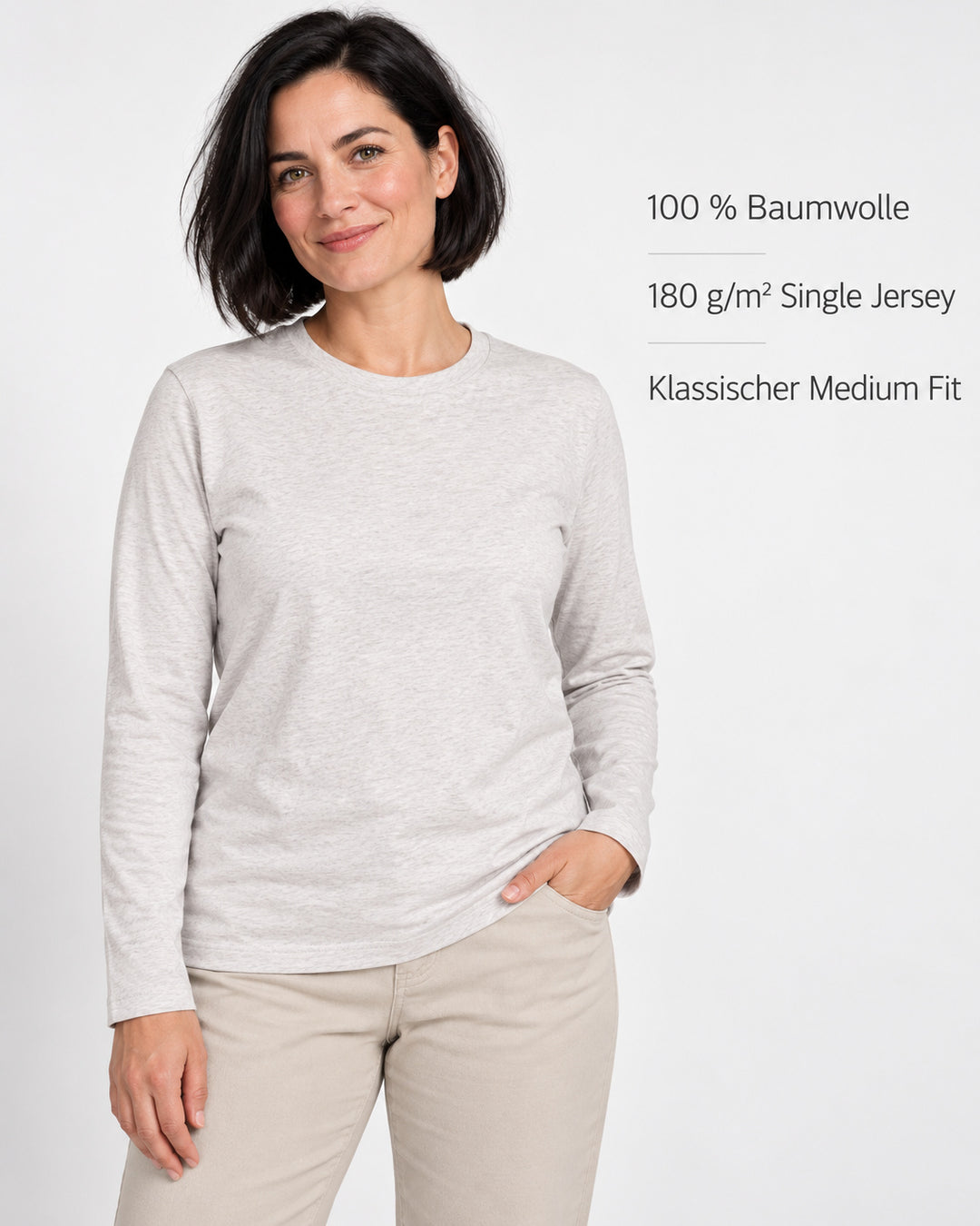 Sitztgut Damen-Langarmshirt aus Baumwolle – Hellgrau meliert (Cool Heather Grey) – Produktvorteile