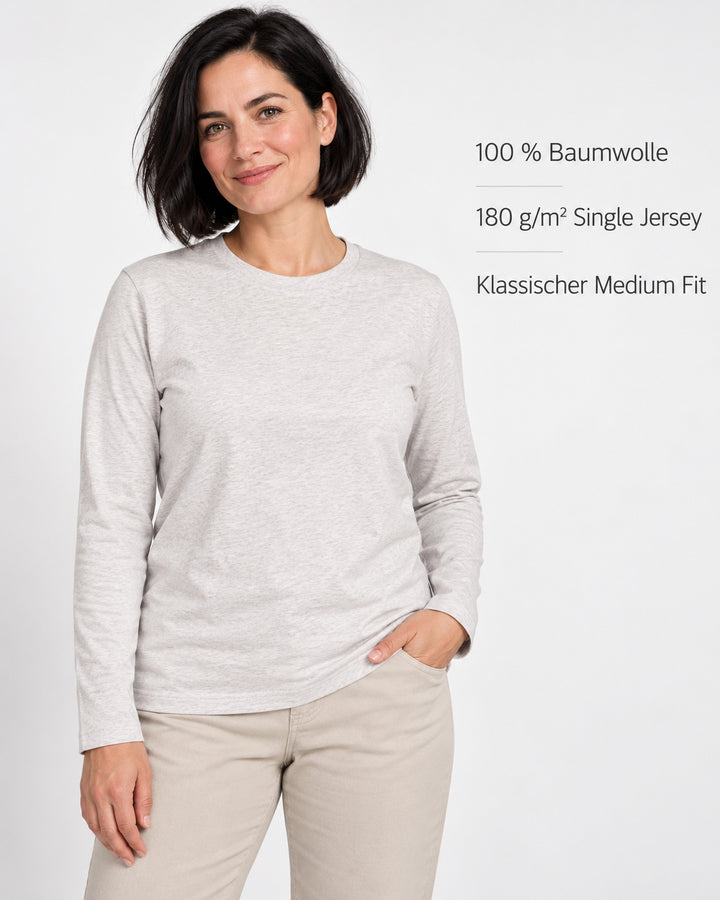 Sitztgut Damen-Langarmshirt aus Baumwolle – Hellgrau meliert (Cool Heather Grey) – Produktvorteile