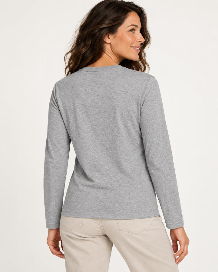 Sitztgut Damen-Langarmshirt aus Baumwolle – Grau meliert (Heather Grey) – Rückenansicht