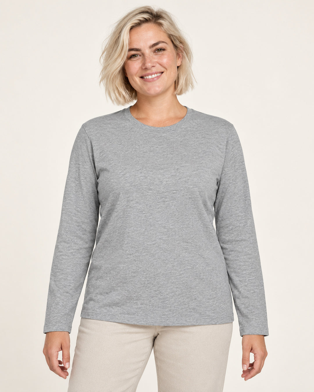 Sitztgut Damen-Langarmshirt aus Baumwolle – Grau meliert (Heather Grey) – Vorderansicht