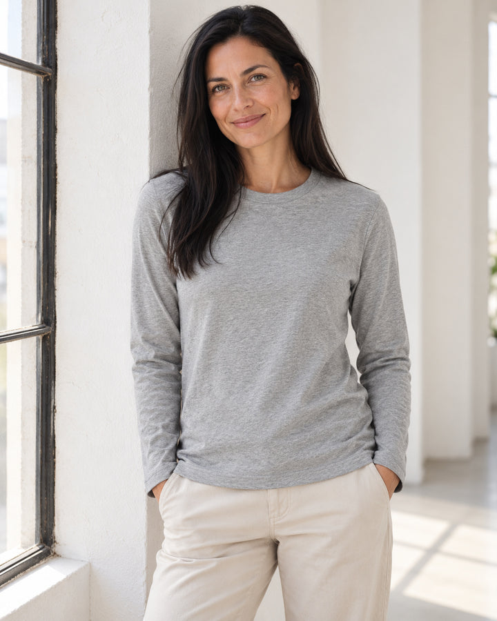 Sitztgut Damen-Langarmshirt aus Baumwolle – Grau meliert (Heather Grey) – Lifestyle 2