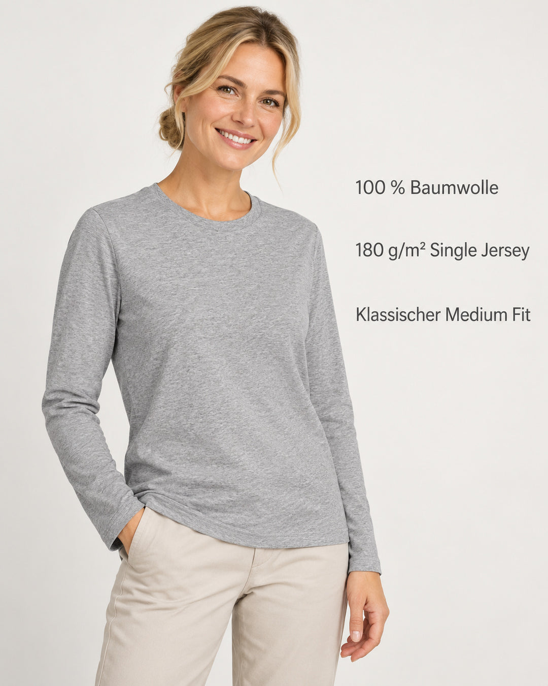 Sitztgut Damen-Langarmshirt aus Baumwolle – Grau meliert (Heather Grey) – Produktvorteile