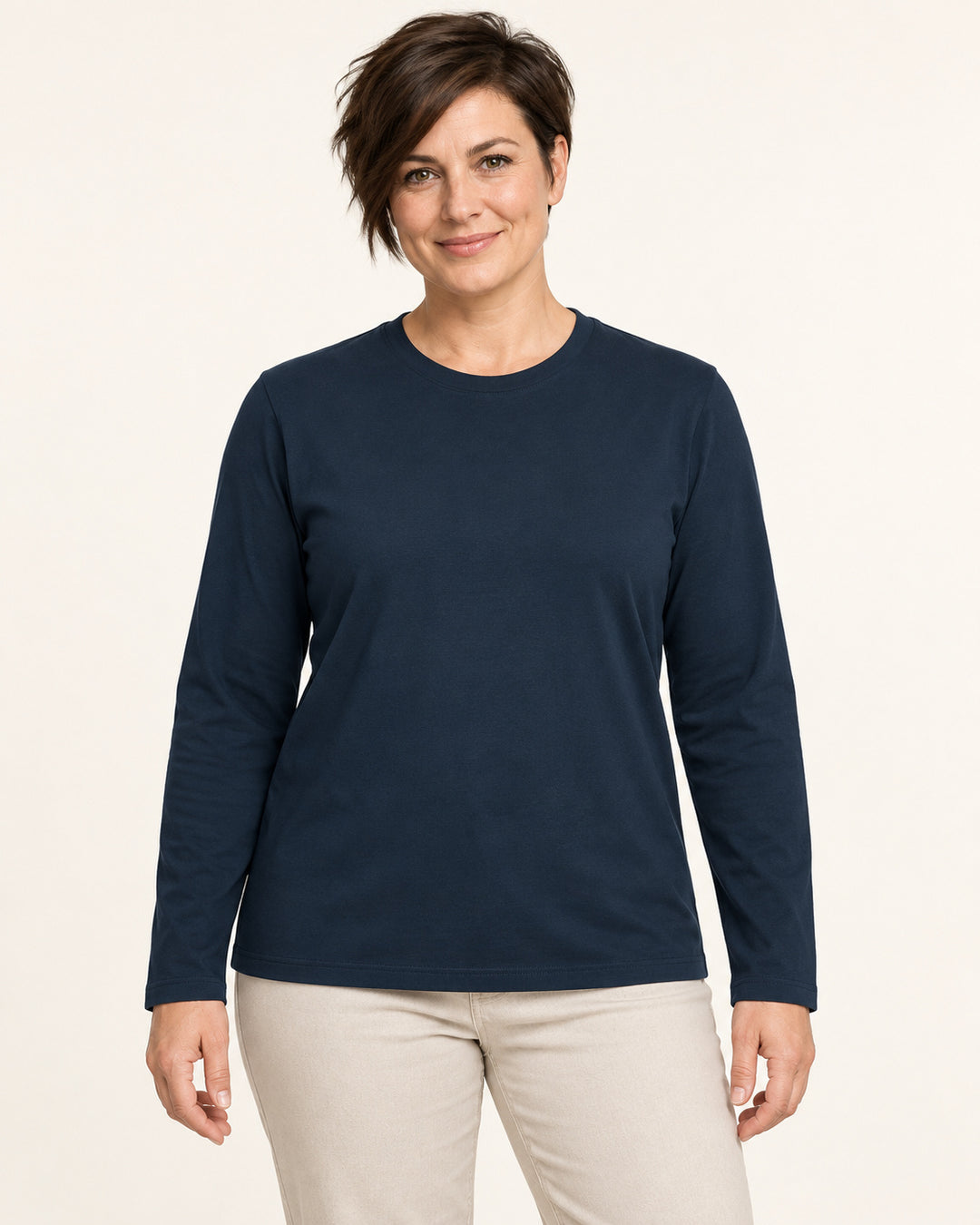 Sitztgut Damen-Langarmshirt aus Baumwolle – Marineblau – Vorderansicht