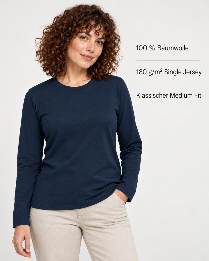 Sitztgut Damen-Langarmshirt aus Baumwolle – Marineblau – Produktvorteile