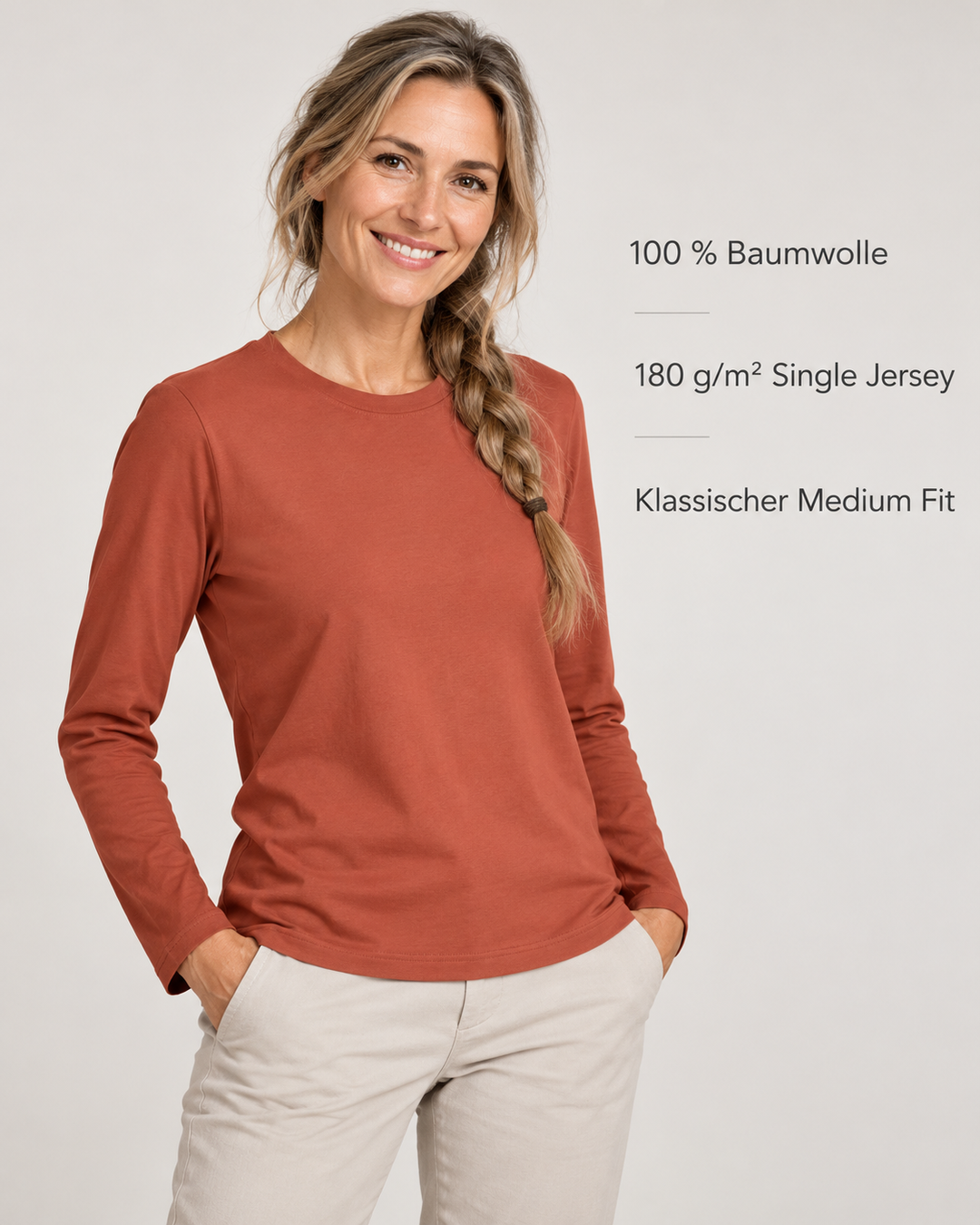 Sitztgut Damen-Langarmshirt aus Baumwolle – Braun – Produktvorteile