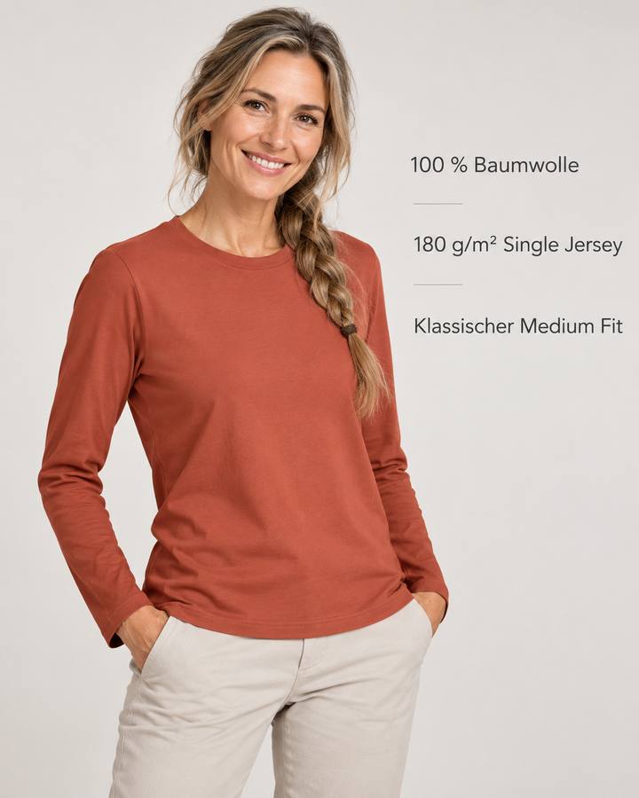 Sitztgut Damen-Langarmshirt aus Baumwolle – Braun – Produktvorteile