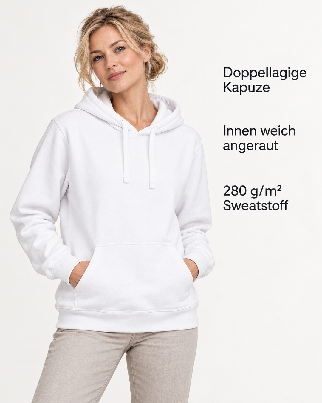 Sitztgut Damen-Hoodie mit Kängurutasche – Weiß – Produktvorteile