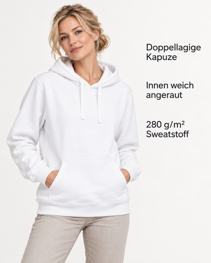 Sitztgut Damen-Hoodie mit Kängurutasche – Weiß – Produktvorteile