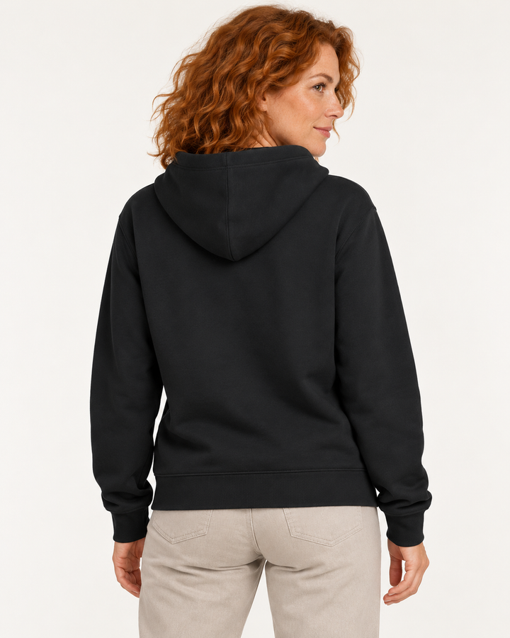 Sitztgut Damen-Hoodie mit Kängurutasche – Schwarz – Rückenansicht