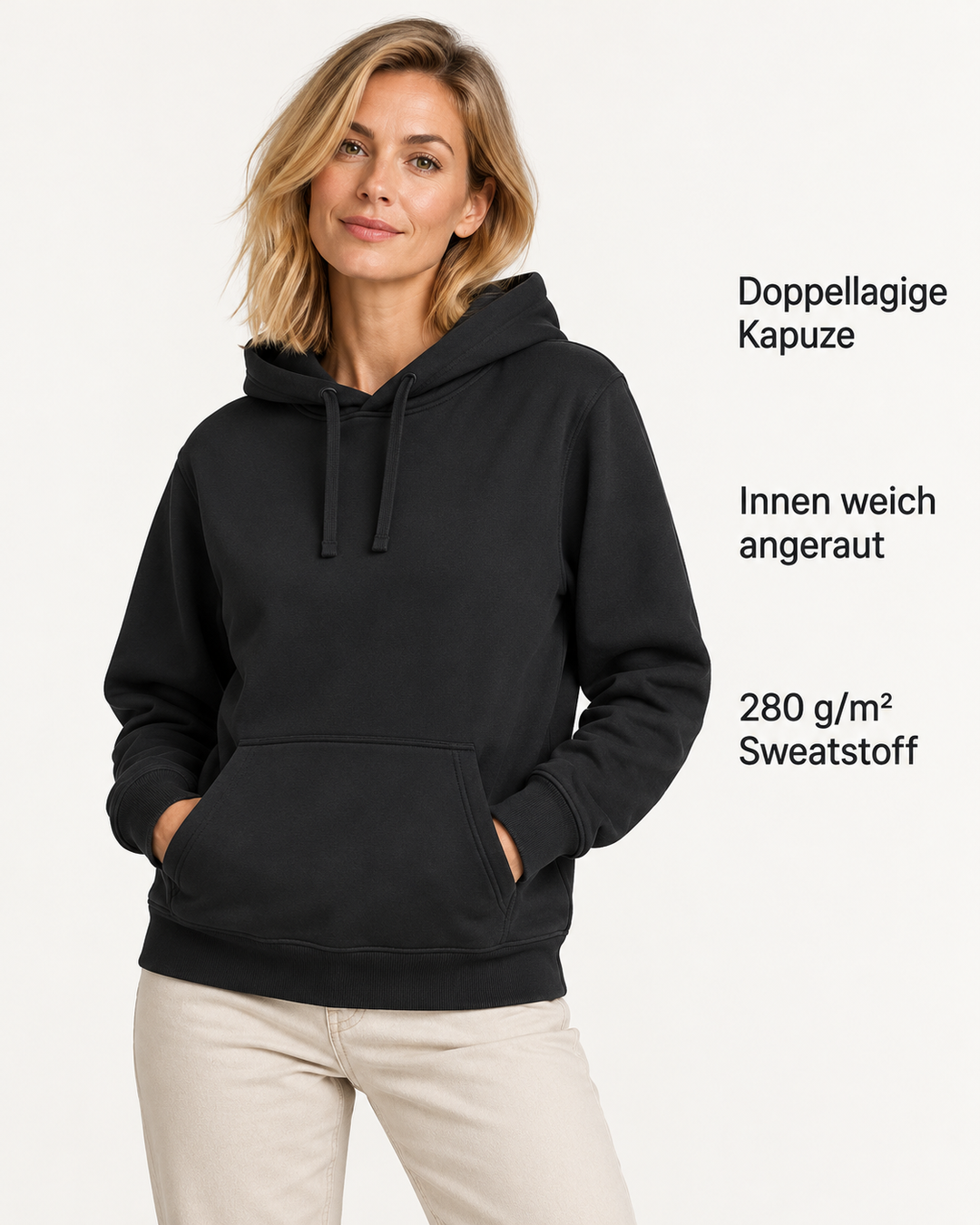 Sitztgut Damen-Hoodie mit Kängurutasche – Schwarz – Produktvorteile