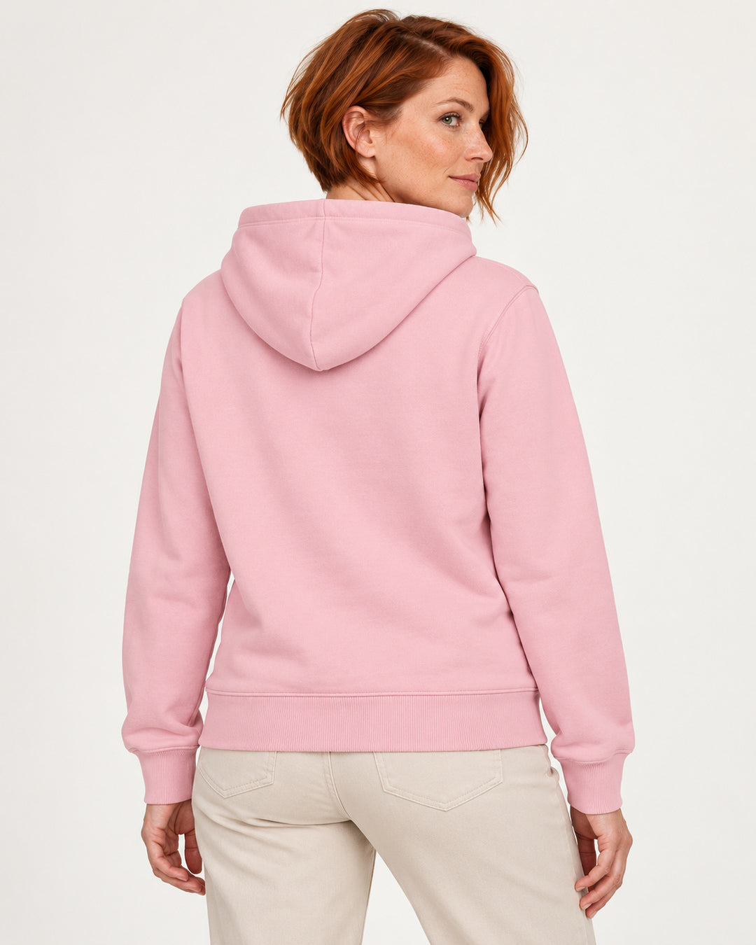 Sitztgut Damen-Hoodie mit Kängurutasche – Cotton Pink – Rückenansicht