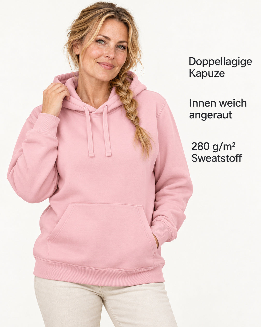 Sitztgut Damen-Hoodie mit Kängurutasche – Cotton Pink – Produktvorteile