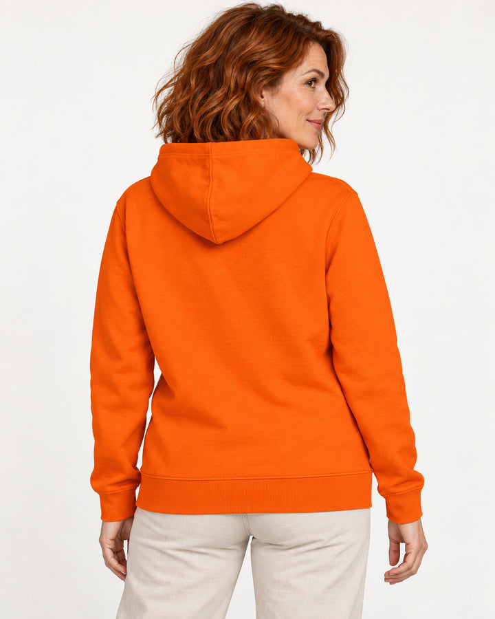 Sitztgut Damen-Hoodie mit Kängurutasche – Bright Orange – Rückenansicht