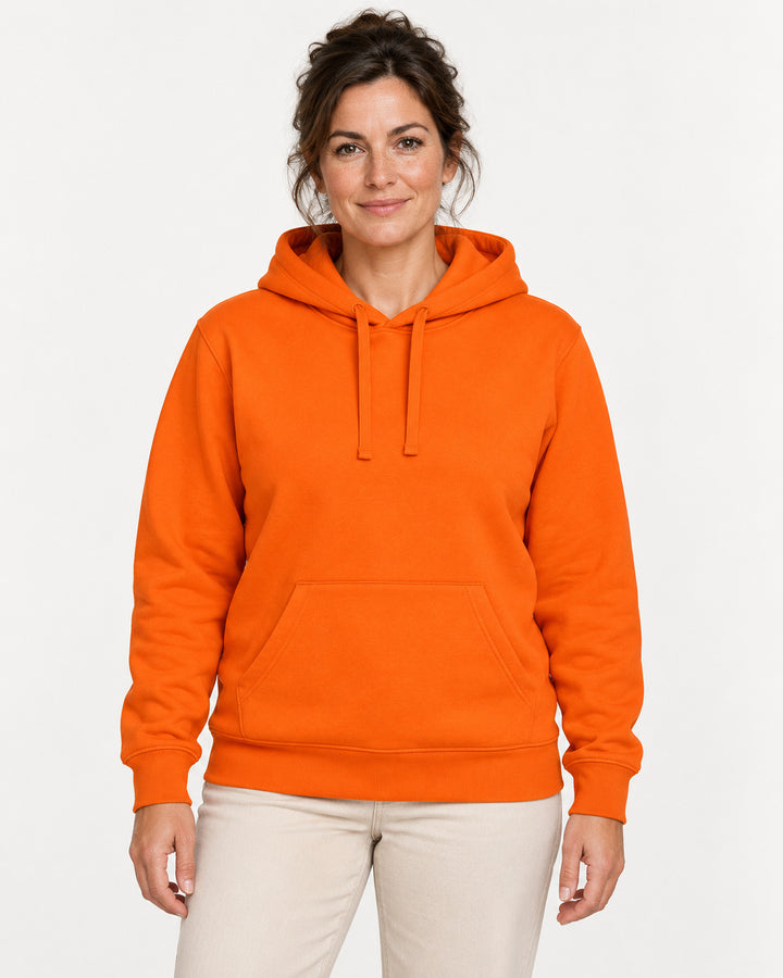Sitztgut Damen-Hoodie mit Kängurutasche – Bright Orange – Vorderansicht