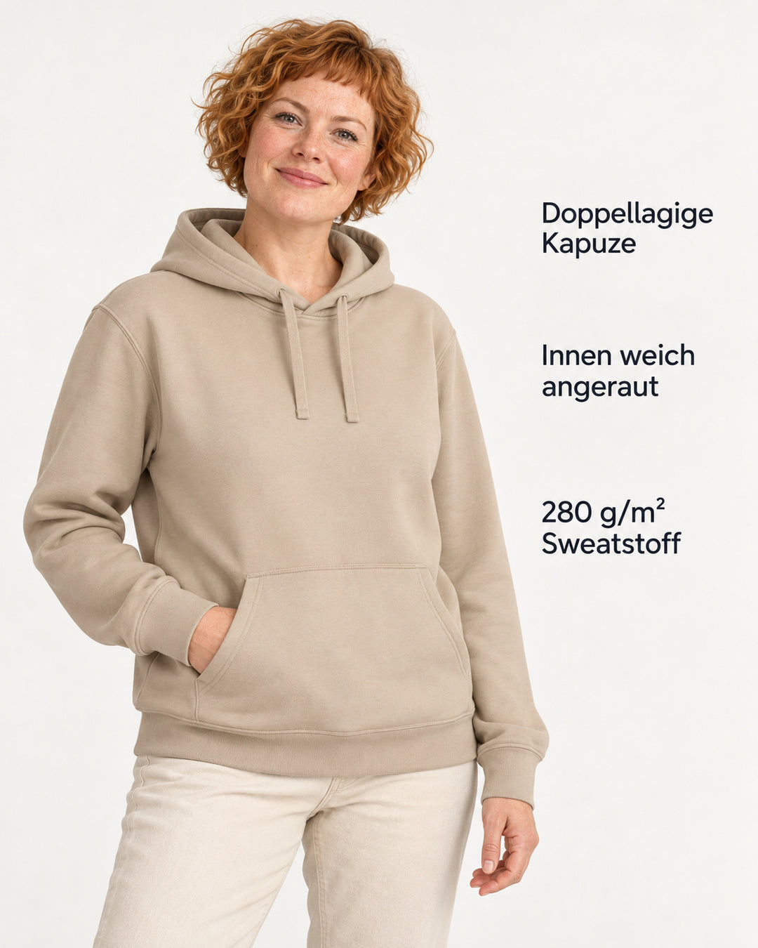 Sitztgut Damen-Hoodie mit Kängurutasche – Desert Dust – Produktvorteile