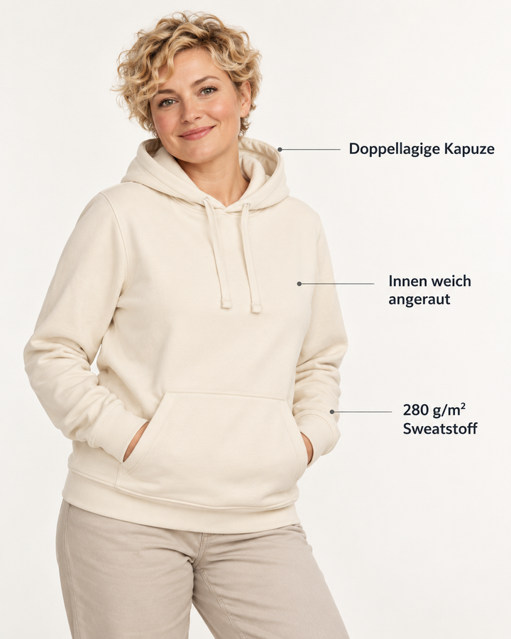 Sitztgut Damen-Hoodie mit Kängurutasche – Natur – Produktvorteile