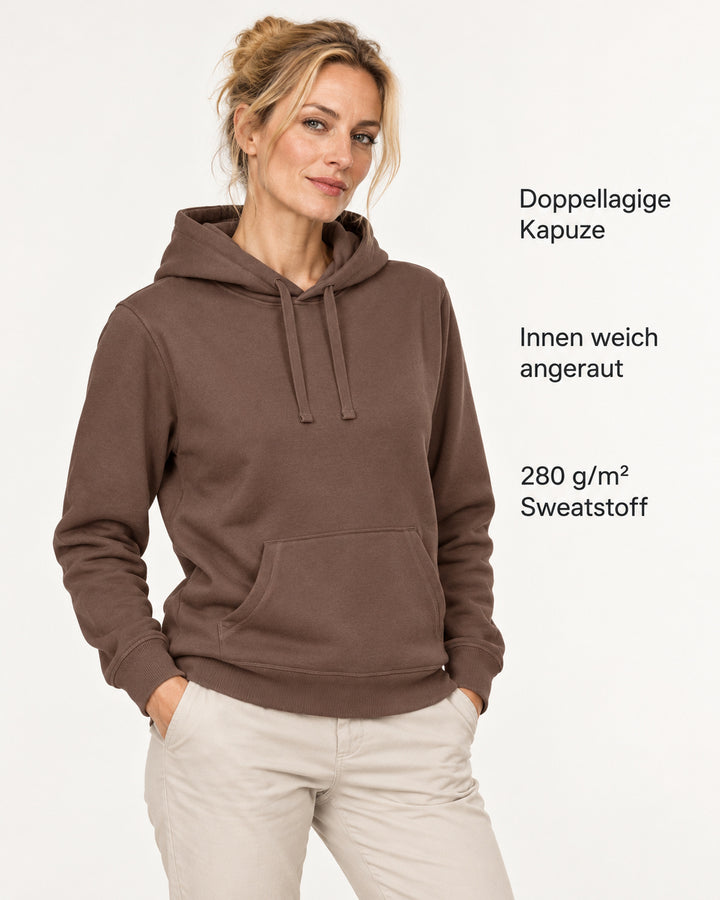 Sitztgut Damen-Hoodie mit Kängurutasche – Mocha – Produktvorteile