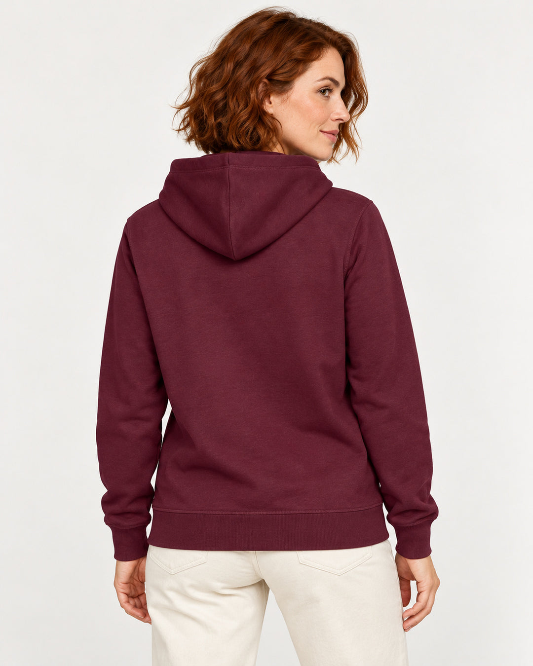 Sitztgut Damen-Hoodie mit Kängurutasche – Deep Plum – Rückenansicht