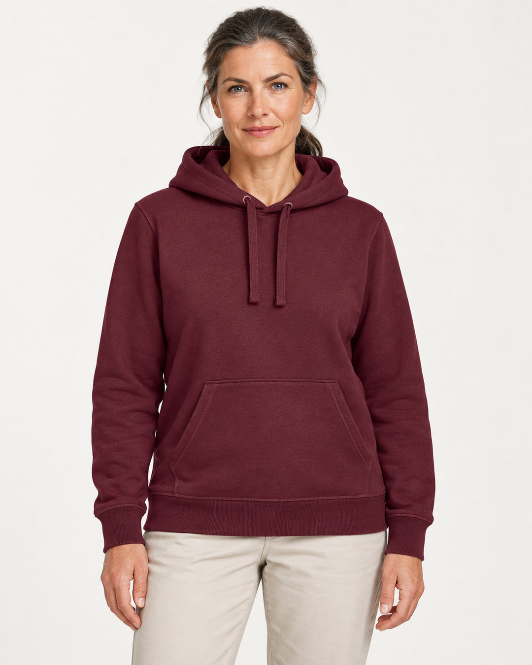 Sitztgut Damen-Hoodie mit Kängurutasche – Deep Plum – Vorderansicht
