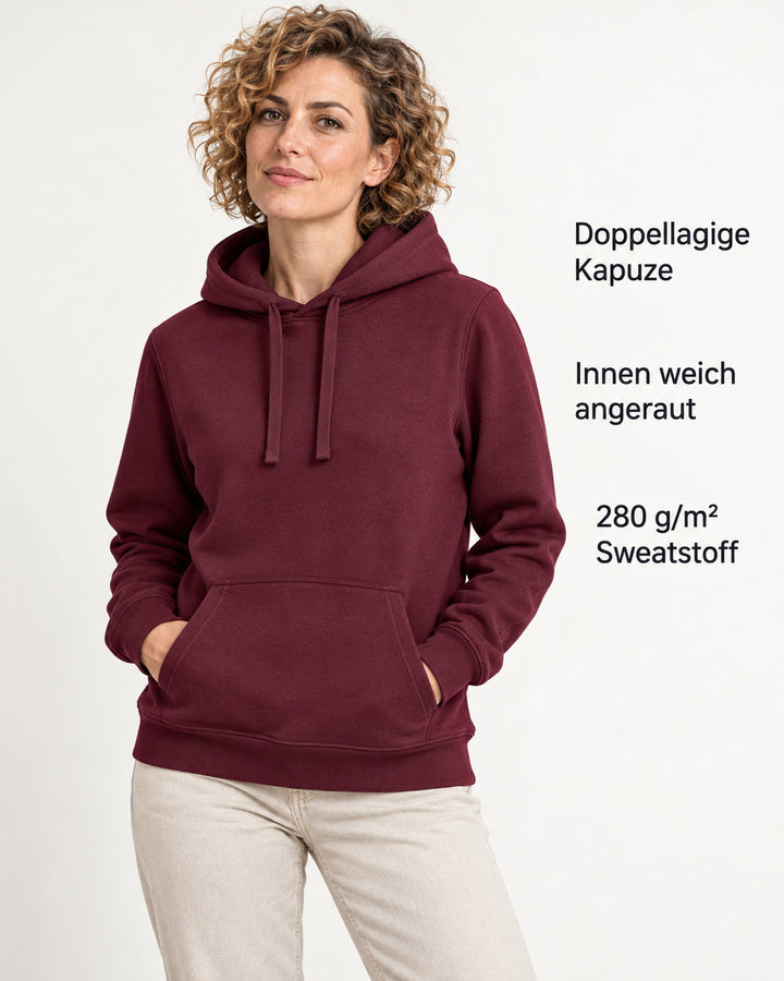 Sitztgut Damen-Hoodie mit Kängurutasche – Deep Plum – Produktvorteile
