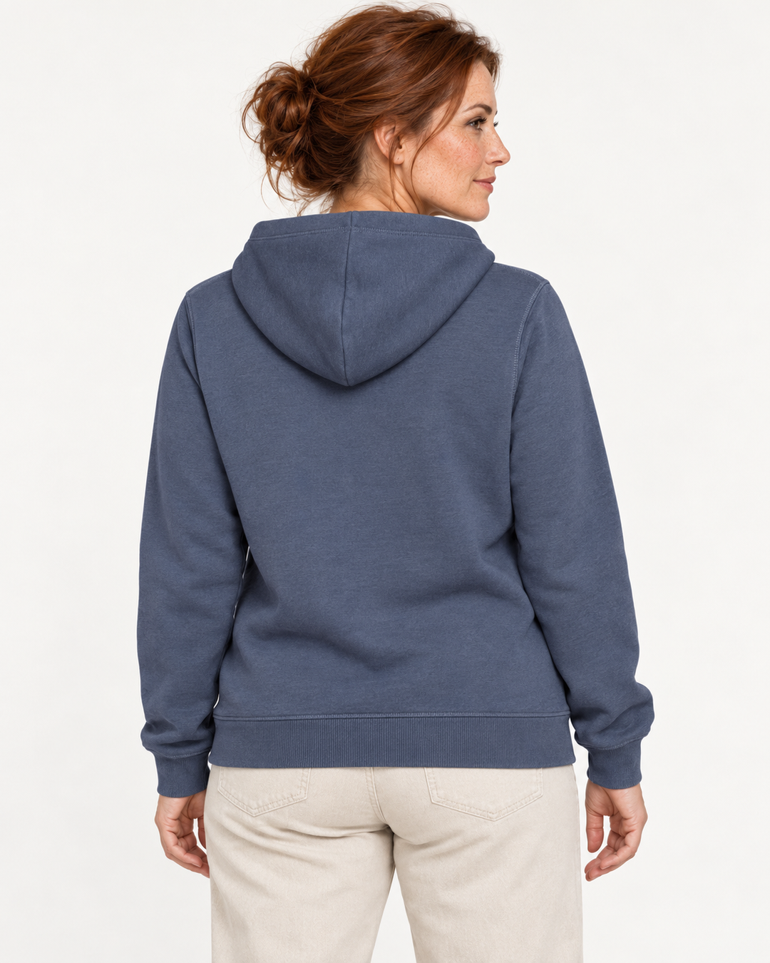 Sitztgut Damen-Hoodie mit Kängurutasche – Blue Grey – Rückenansicht