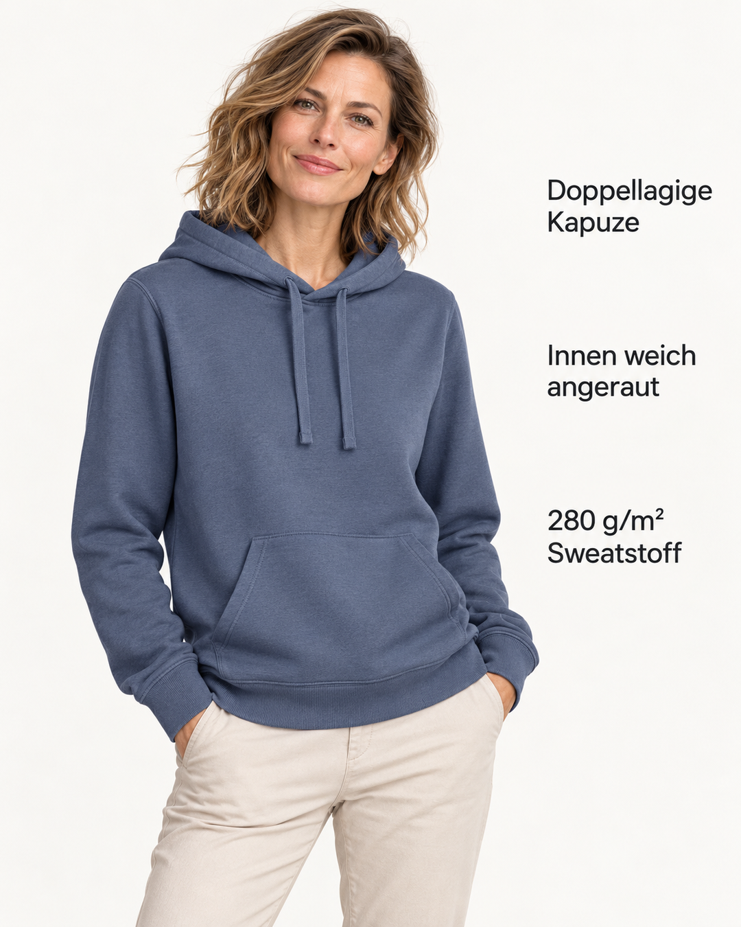 Sitztgut Damen-Hoodie mit Kängurutasche – Blue Grey – Produktvorteile