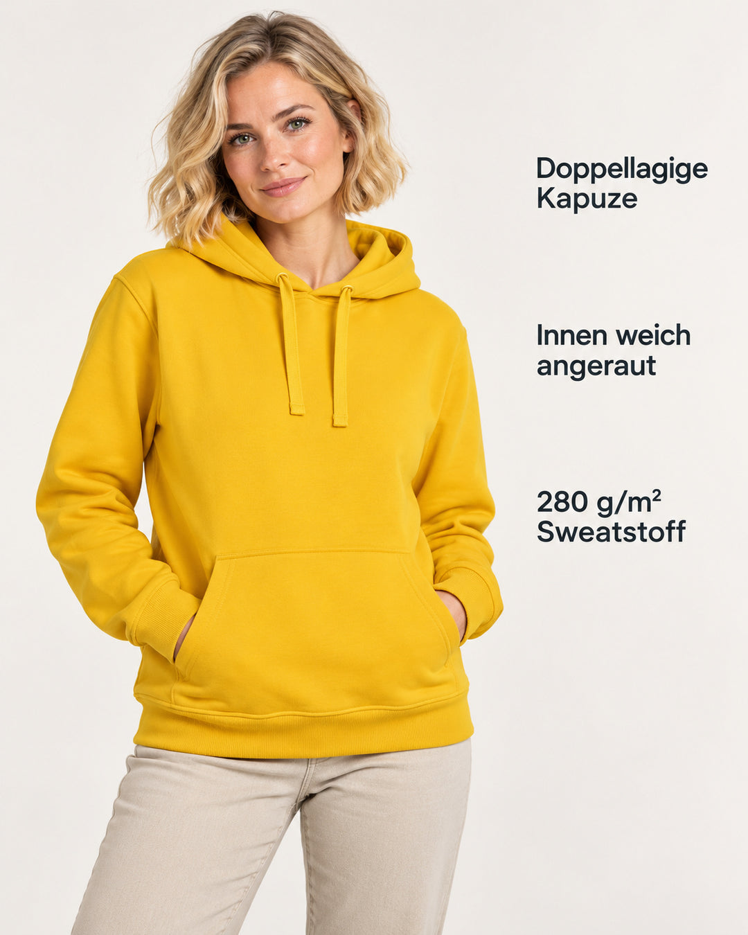 Sitztgut Damen-Hoodie mit Kängurutasche – Spectra Yellow – Produktvorteile