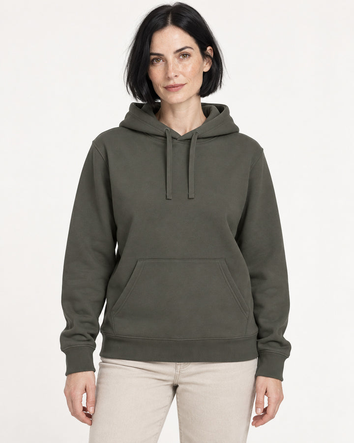 Sitztgut Damen-Hoodie mit Kängurutasche – Khaki – Vorderansicht