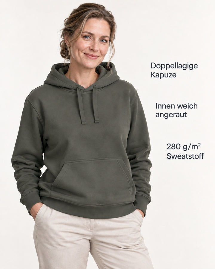 Sitztgut Damen-Hoodie mit Kängurutasche – Khaki – Produktvorteile