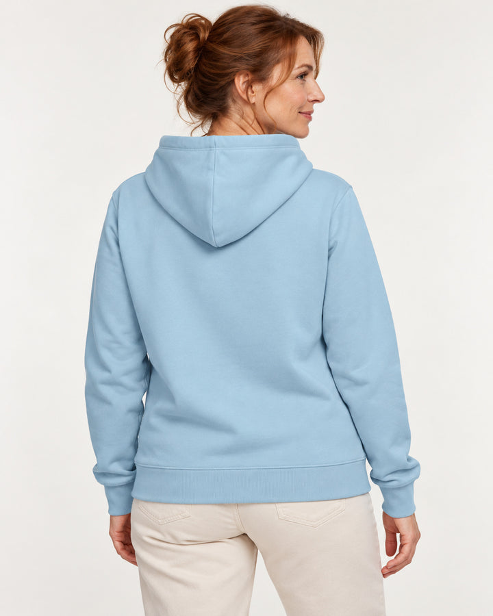 Sitztgut Damen-Hoodie mit Kängurutasche – Sky blue – Rückenansicht