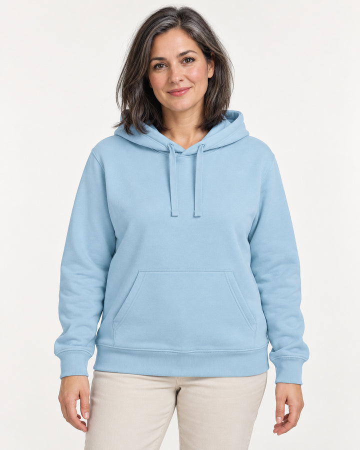 Sitztgut Damen-Hoodie mit Kängurutasche – Sky blue – Vorderansicht