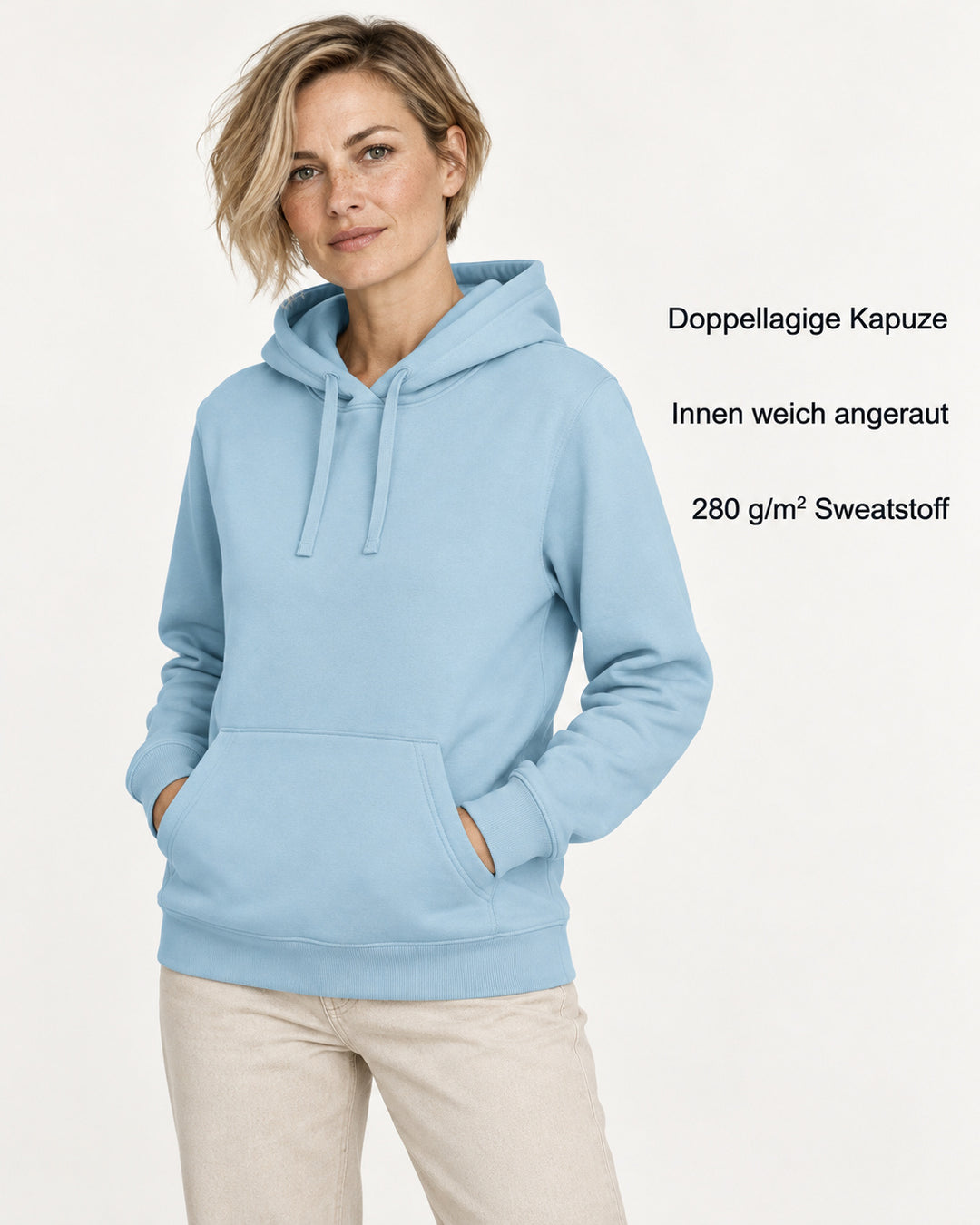 Sitztgut Damen-Hoodie mit Kängurutasche – Sky blue – Produktvorteile