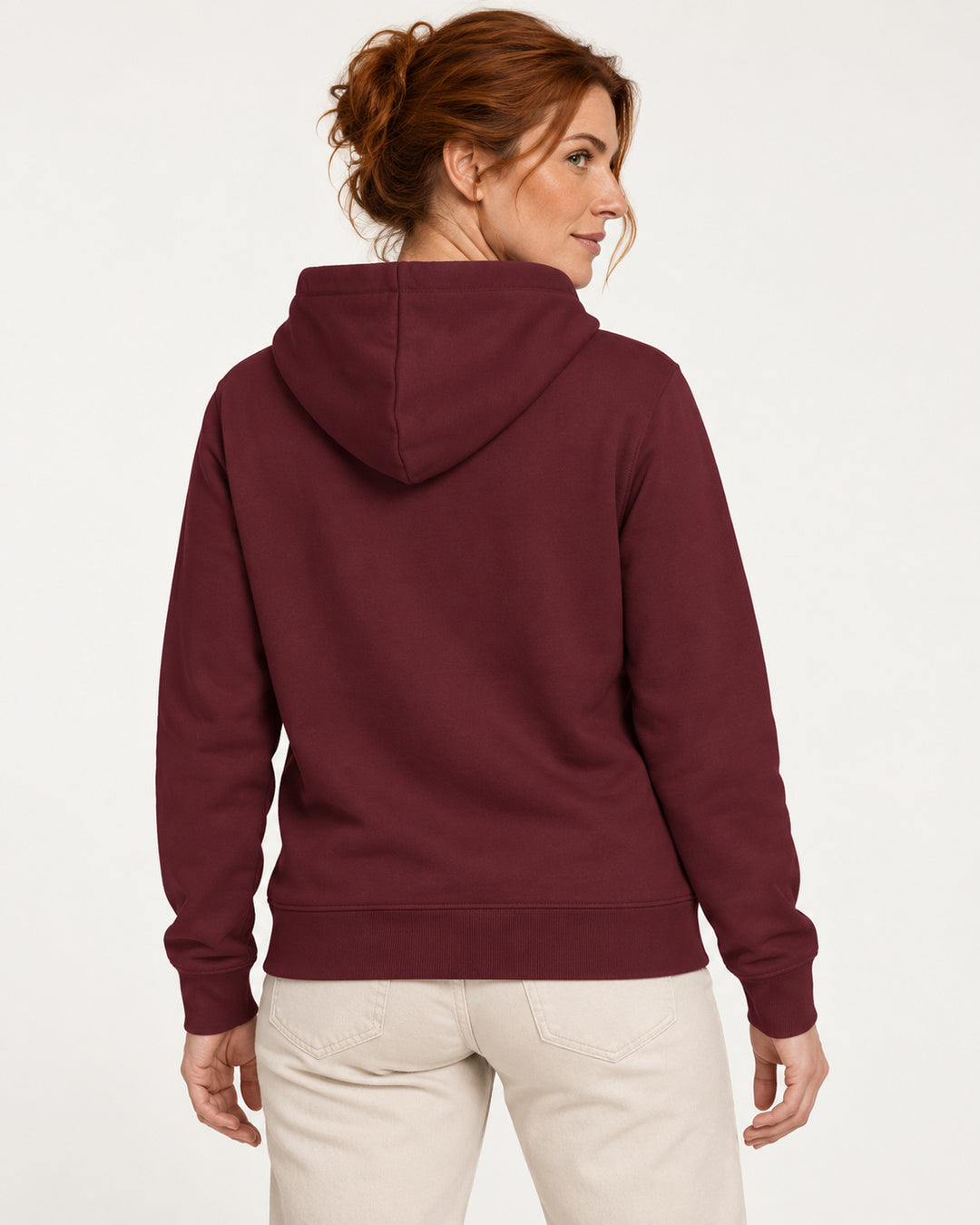 Sitztgut Damen-Hoodie mit Kängurutasche – Burgundy – Rückenansicht