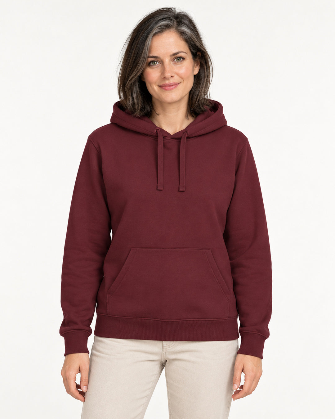 Sitztgut Damen-Hoodie mit Kängurutasche – Burgundy – Vorderansicht