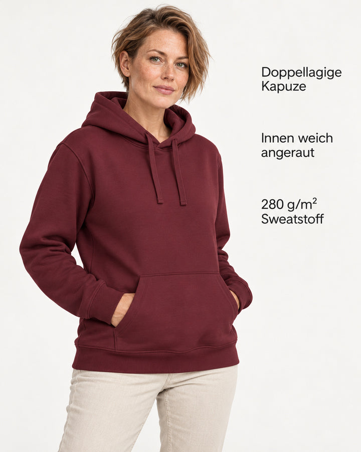 Sitztgut Damen-Hoodie mit Kängurutasche – Burgundy – Produktvorteile