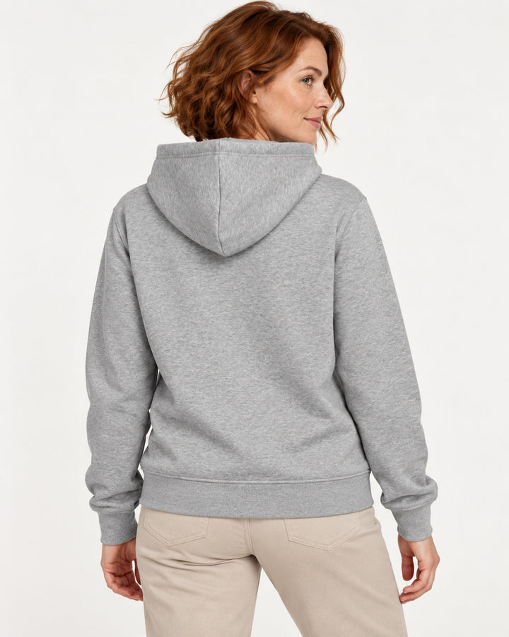 Sitztgut Damen-Hoodie mit Kängurutasche – Grau meliert (Heather Grey) – Rückenansicht