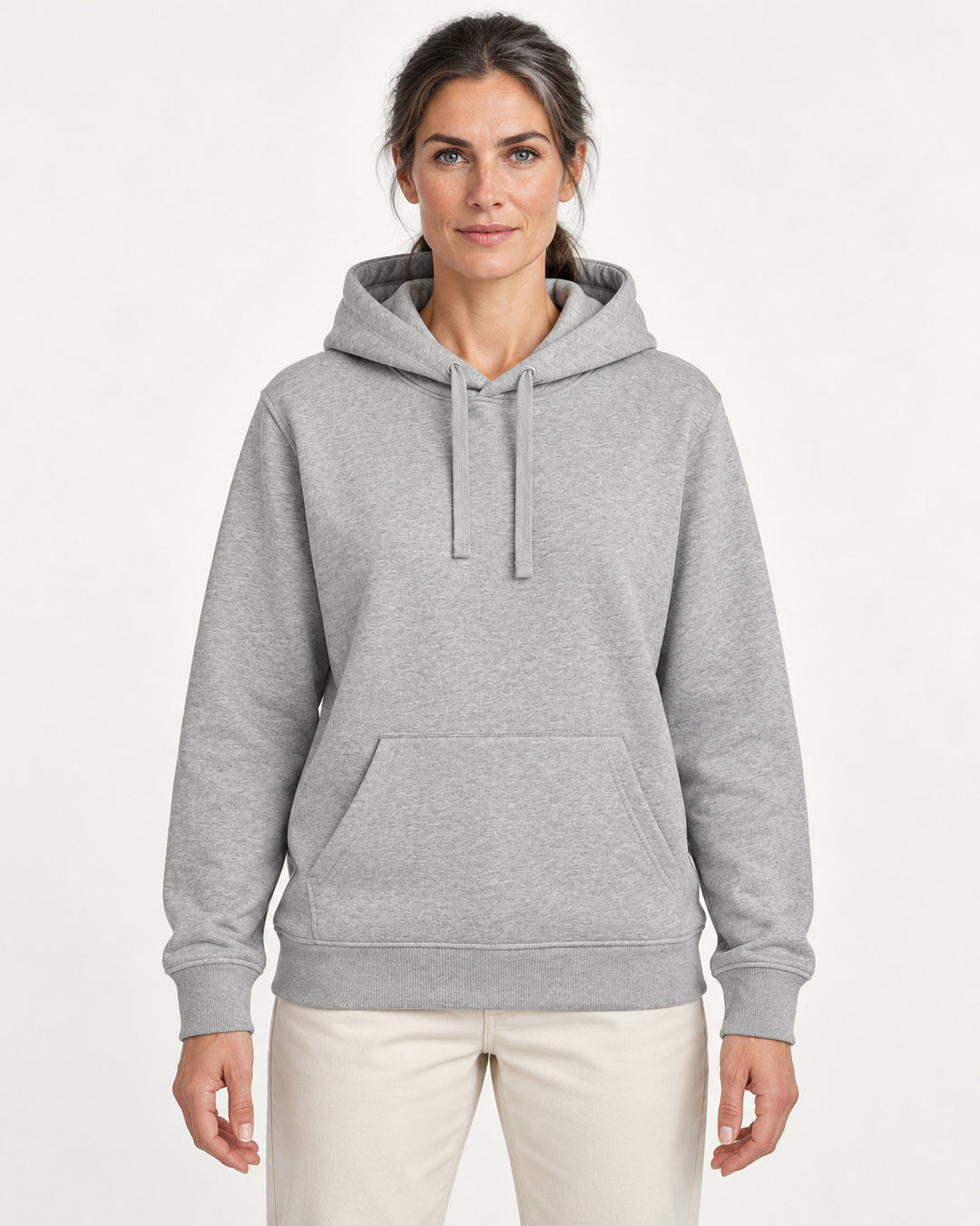 Sitztgut Damen-Hoodie mit Kängurutasche – Grau meliert (Heather Grey) – Vorderansicht