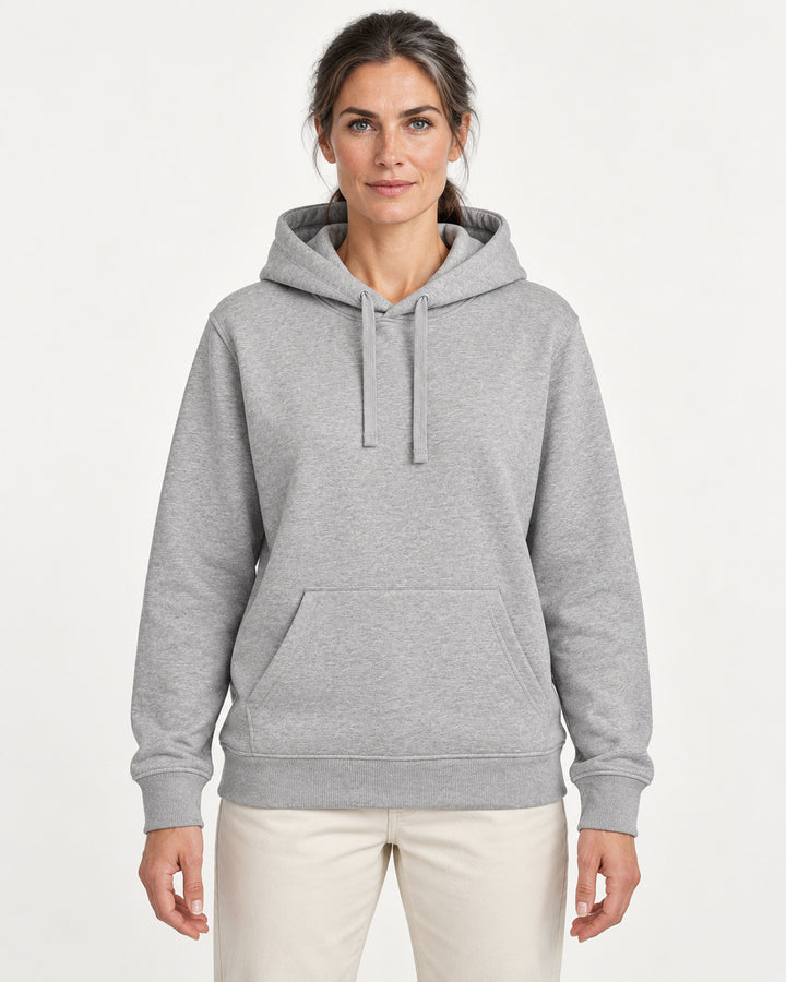 Sitztgut Damen-Hoodie mit Kängurutasche – Grau meliert (Heather Grey) – Vorderansicht