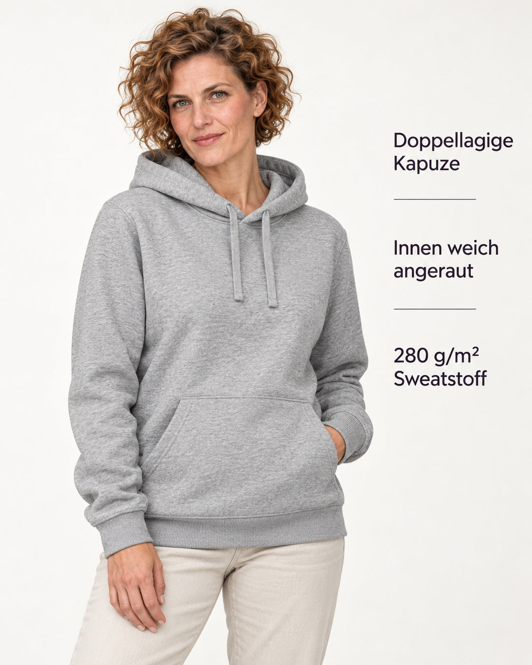 Sitztgut Damen-Hoodie mit Kängurutasche – Grau meliert (Heather Grey) – Produktvorteile