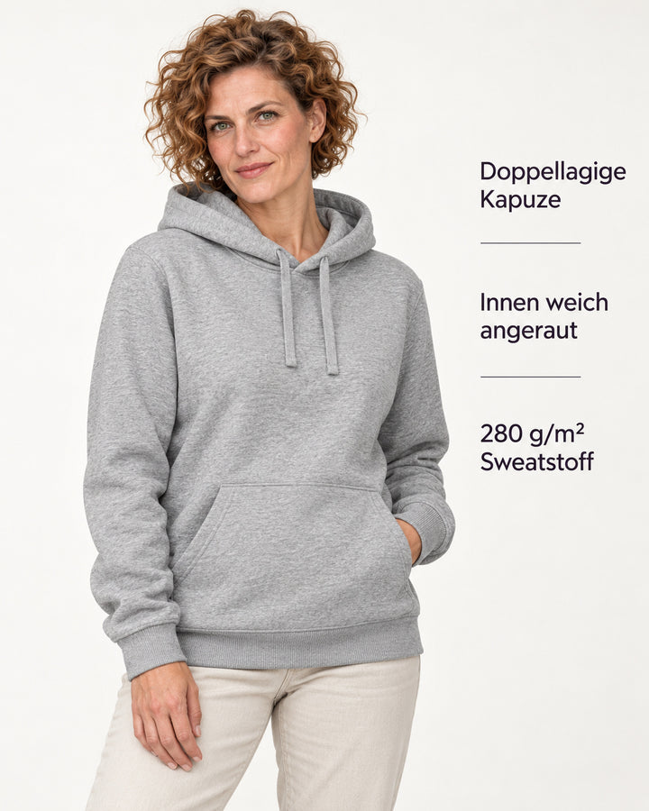 Sitztgut Damen-Hoodie mit Kängurutasche – Grau meliert (Heather Grey) – Produktvorteile