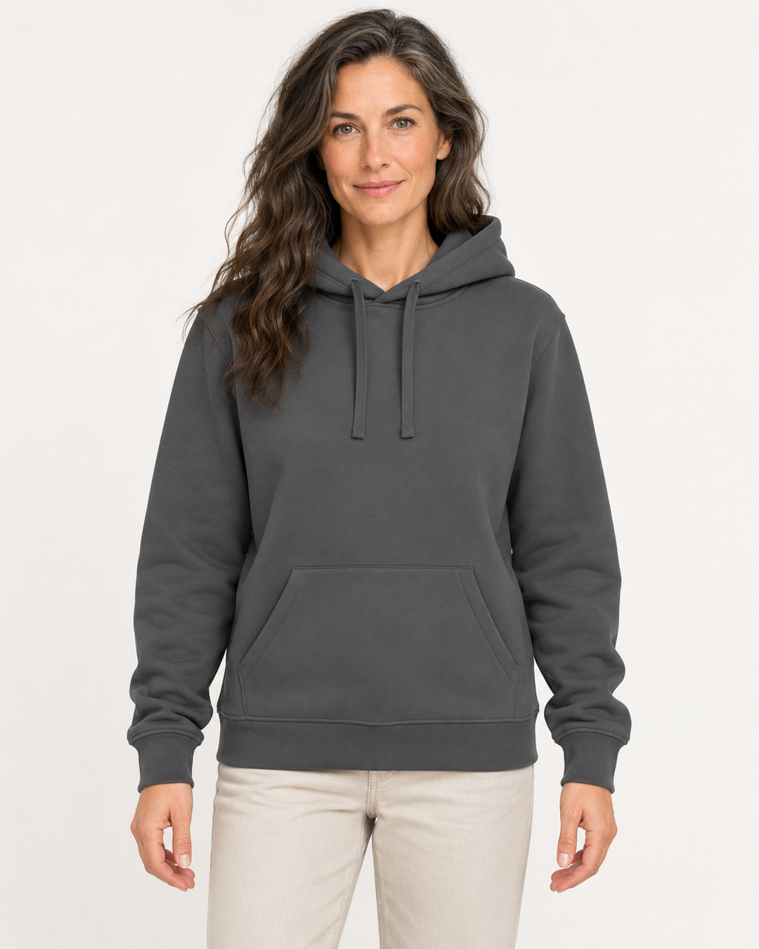 Sitztgut Damen-Hoodie mit Kängurutasche – Anthracite – Vorderansicht