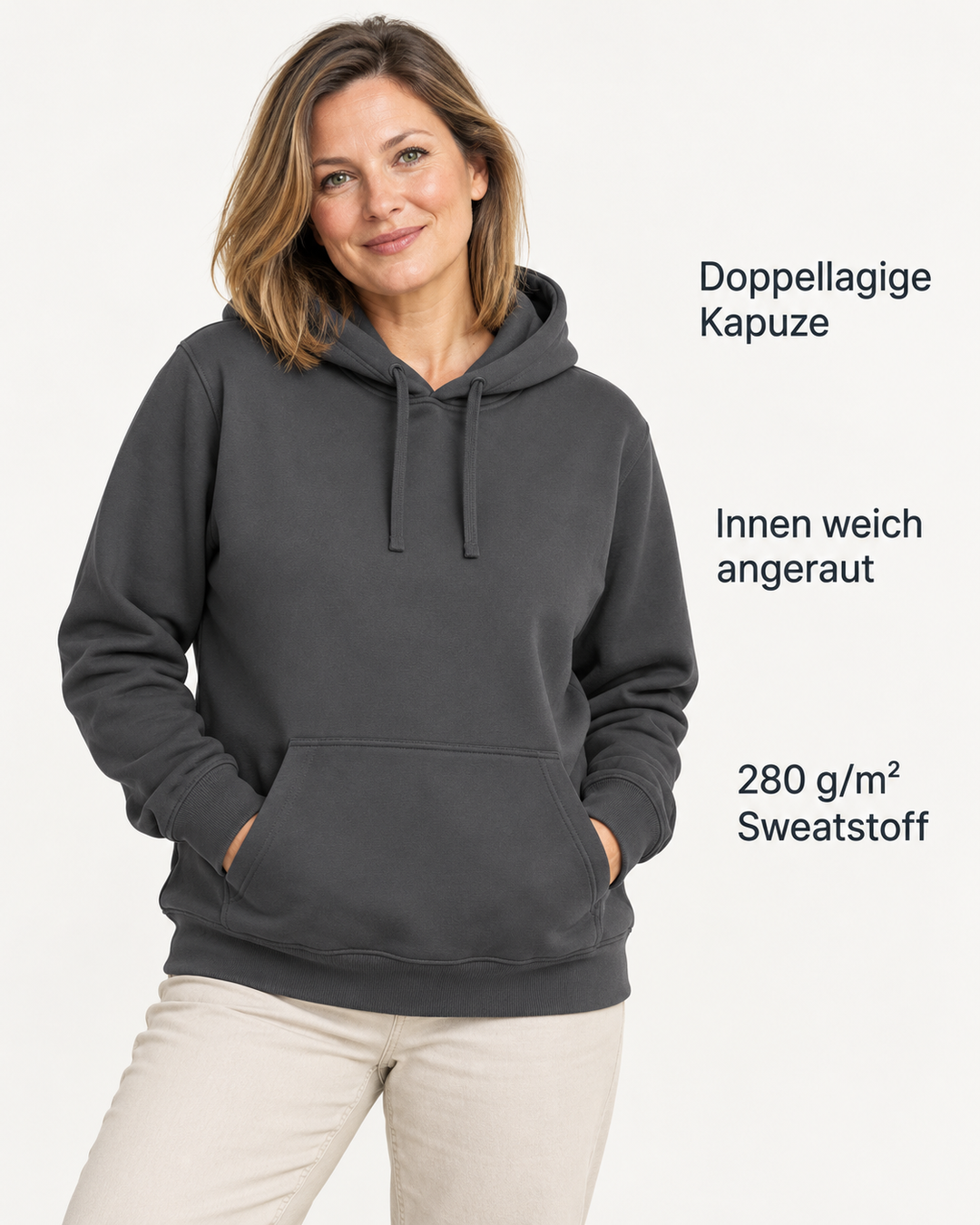 Sitztgut Damen-Hoodie mit Kängurutasche – Anthracite – Produktvorteile