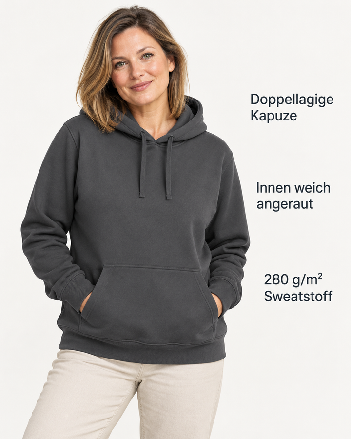 Sitztgut Damen-Hoodie mit Kängurutasche – Anthracite – Produktvorteile