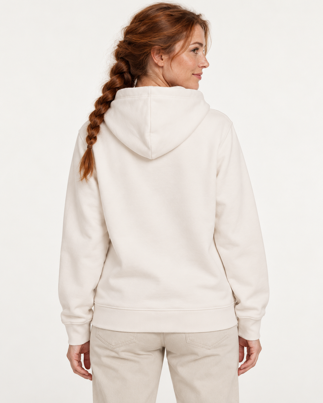 Sitztgut Damen-Hoodie mit Kängurutasche – Vintage White – Rückenansicht